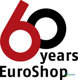 EuroShop 60周年庆典标志，包含一个巨大的红色数字6和一个黑色数字0，以及文字‘60 years EuroShop’